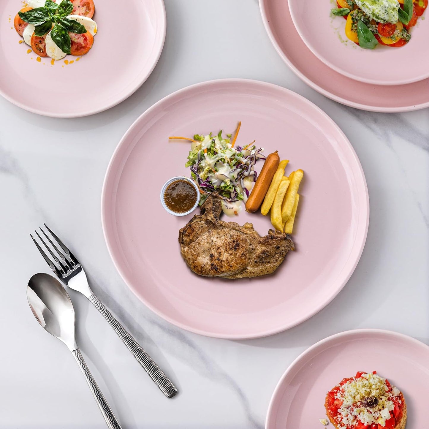 AmorArc Ceramic Plates Set of 6, 8.0 Inch Round Stoneware Salad Plates Use for Dessert, Salad, Appetizer etc,Microwave and Dishwasher Safe, Scratch Resistant Small Deep Dinner Plates-Pink