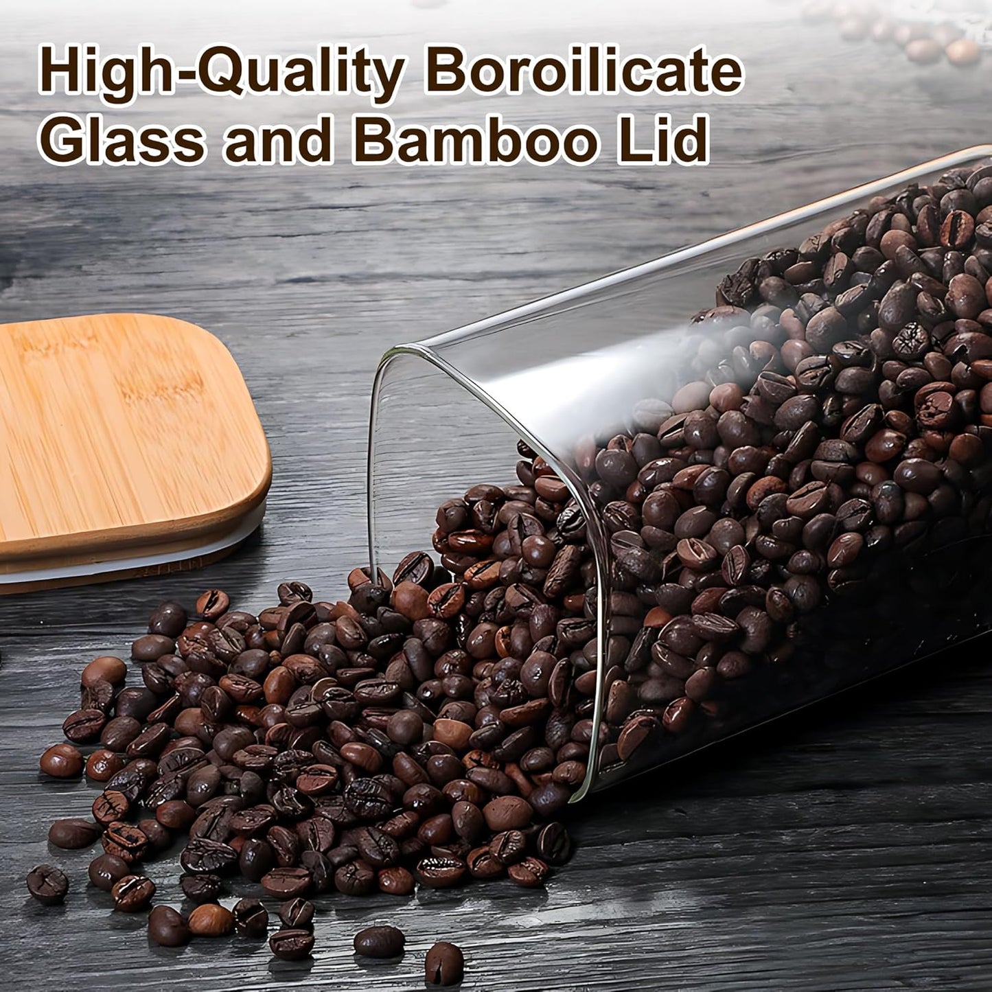 Glass Food Storage Jars Set of 3 with Bamboo Lid Airtight Glass Storage Canister, Cylindrical Kitchen Clear Food Storage Container Jar, for Pasta, Coffee, Cookies, Nuts, Cereal, Oats, Flour