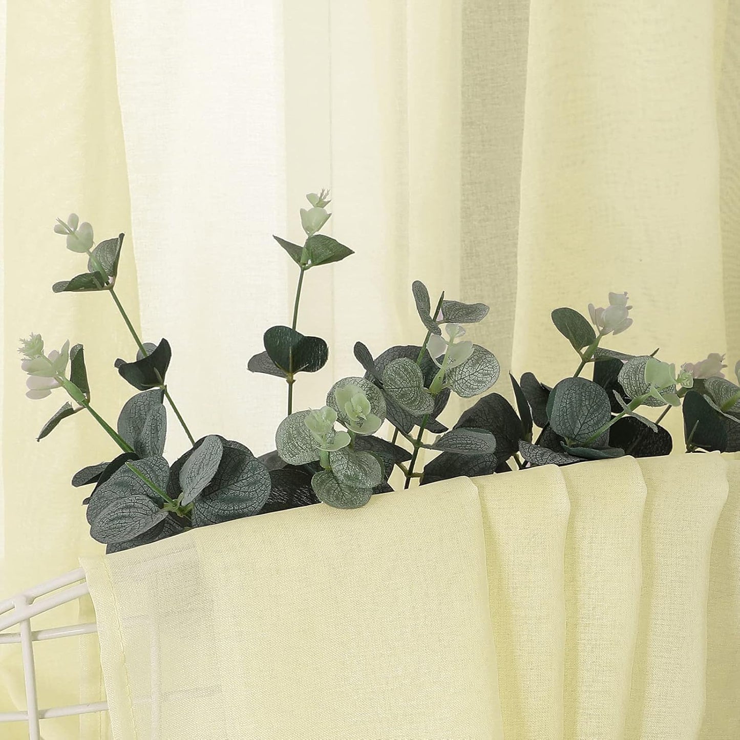 Tollpiz Sheer Curtains Linen Textured Bedroom Curtain Sheers Light Filtering Rod Pocket Voile Curtains for Living Room, 54 x 84 inches Long, Transparent Yellow, Set of 2 Panels