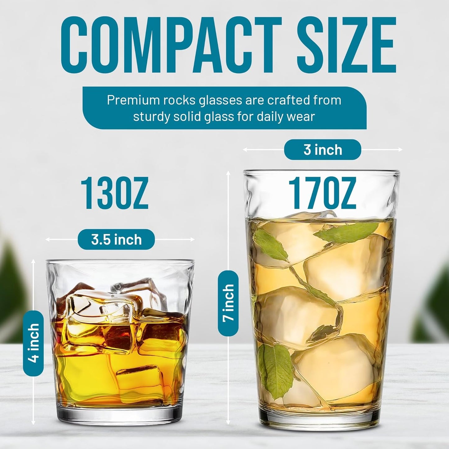 Drinking Glasses Set of 12. Mixed Glassware Set, Everyday Glasses for Cocktail, Beer, Juice Water, 6-13 Oz Rocks Glasses 6-17 oz Tall Kitchen Glass Cups