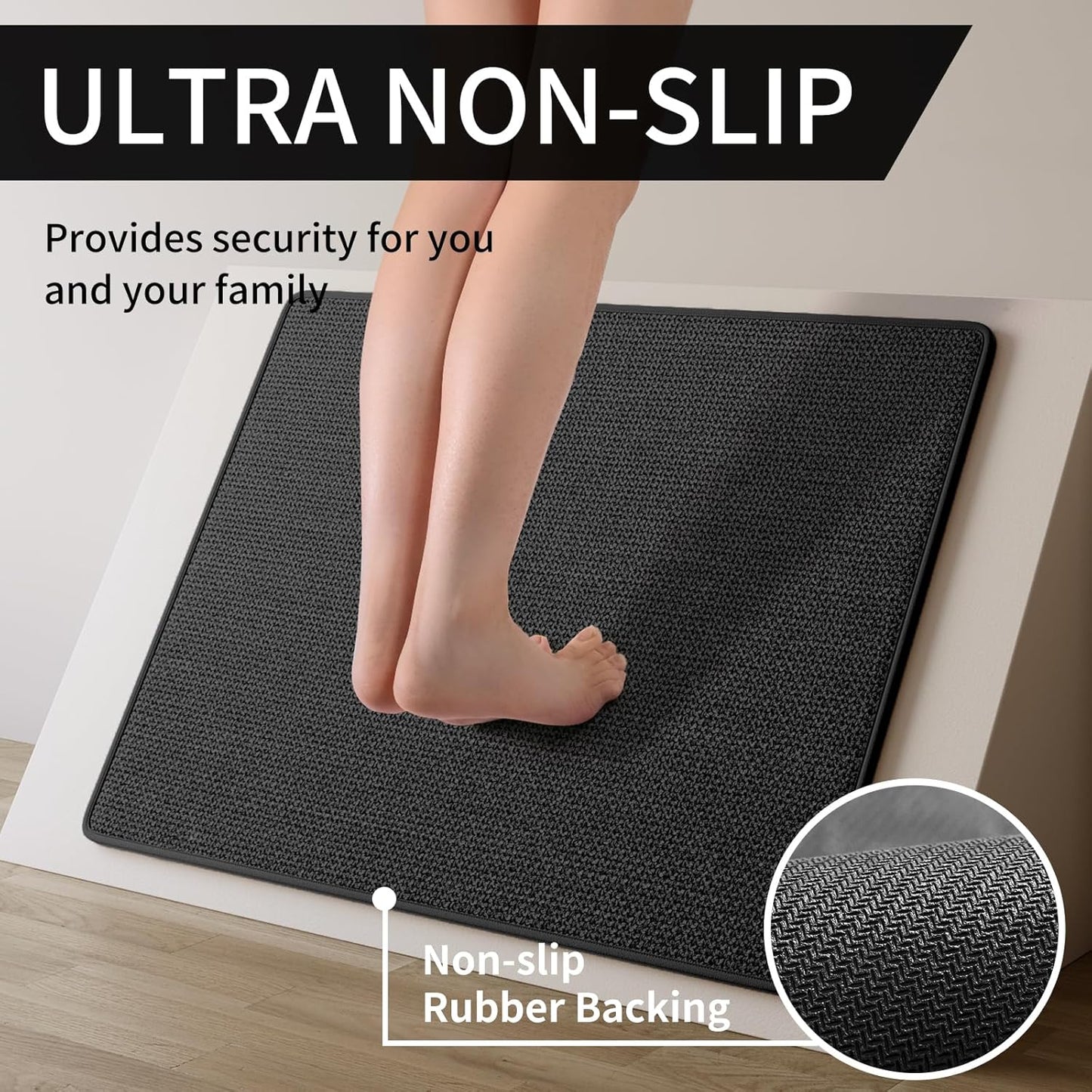 Kitchen Mats for Floor, Super Absorbent Kitchen Rugs Non Slip Washable, Soft Imitation Linen Braided Kitchen Runner Rug, Standing Mat Kitchens Sink Mat, Easy to Clean, Black 17x59