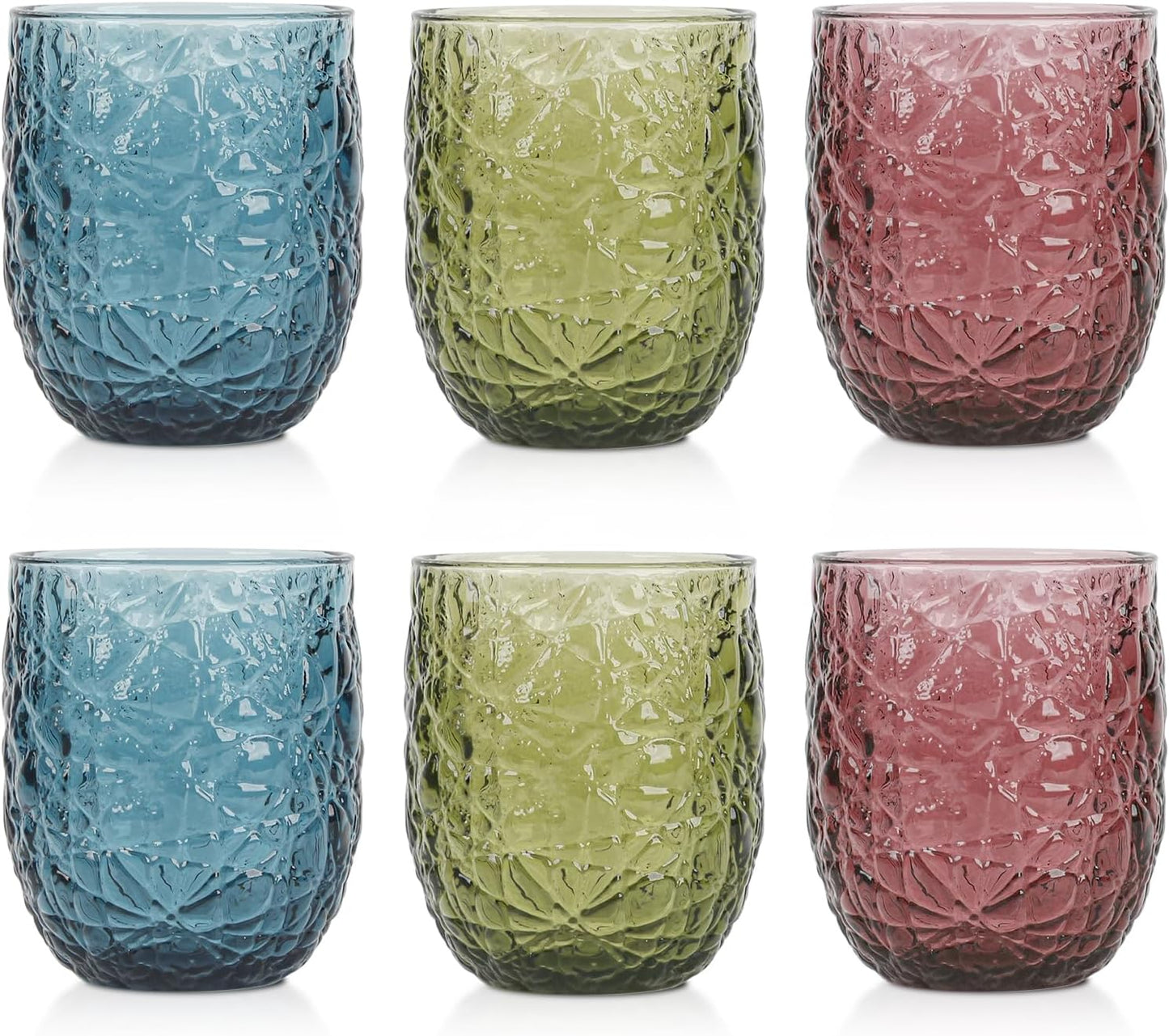 Colored Glasses Drinking Set of 6, 12oz Vintage Drinking Glasses, Drinking Glasses for Cocktail, Beer, Wine, Whiskey, Water & Juice Drinkware (Lce Cracks 6PCS)