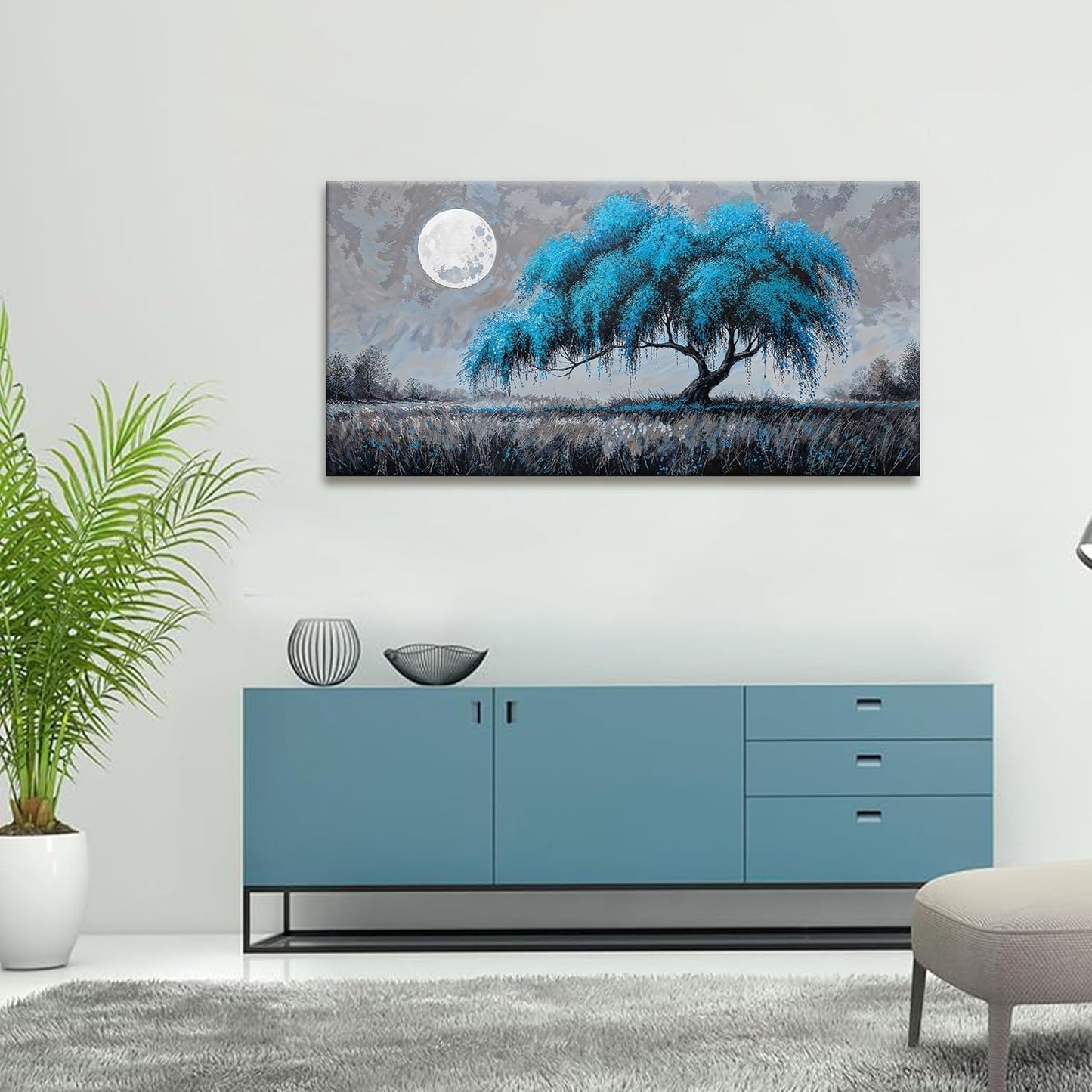 Canvas Wall Art Prints Decor Blue Tree Of Life Wall Art Decor Modern Artwork Ready To Hang Modern Wall Art For Living Room Bedroom Kitchen Office Canvas Prints 24x48 Inch