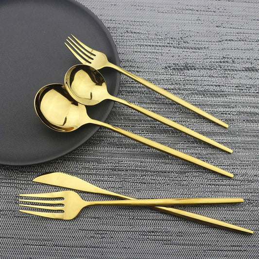 Shiny Gold Silverware Set, JASHII 20-Piece Stainless Steel Satin Finish Flatware Set, Kitchen Utensil Set, Mirror Polished Tableware Cutlery Set for Home and Restaurant, Dishwasher Safe