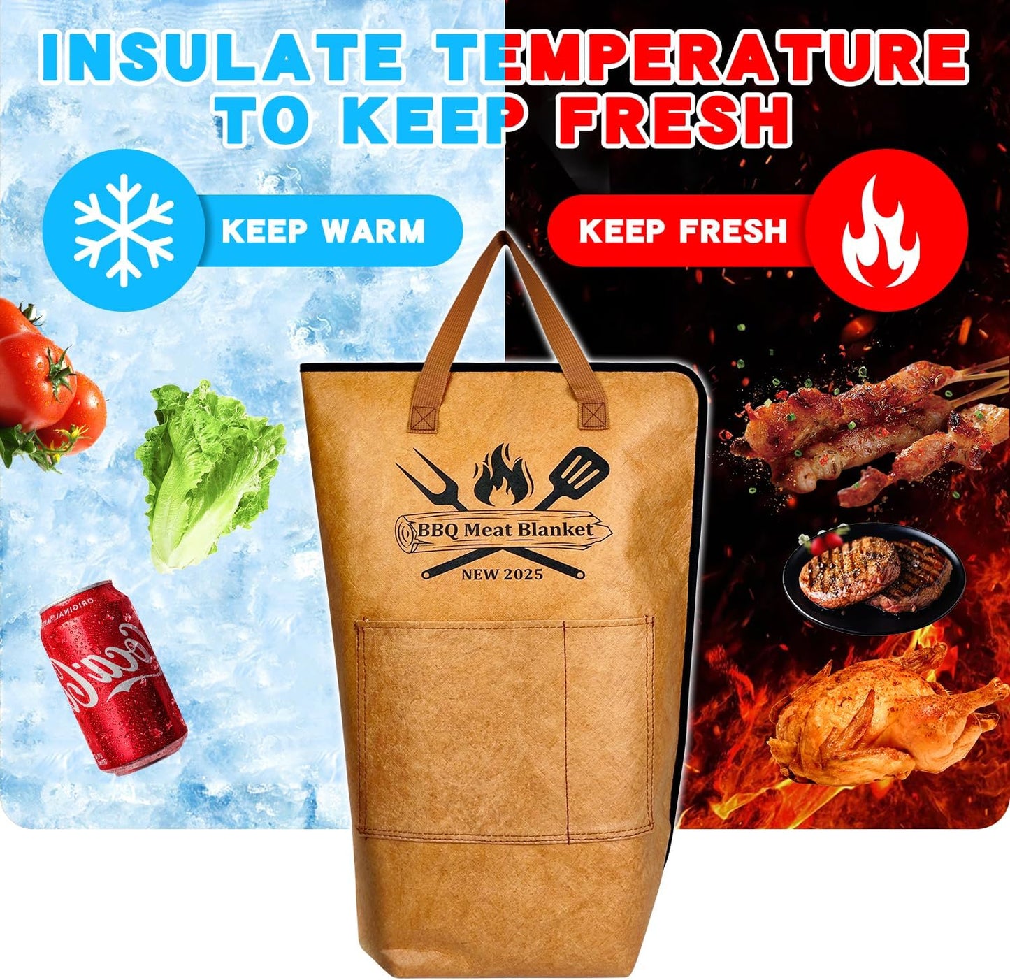 BBQ Blanket,21inch Insulated Meat Resting Bag for Brisket,Pork Shoulders,Steaks & Turkeys|Heavy-Duty Smoker Blanket with Wide Mouth Design for Moisture Retention and Tender BBQ|Ideal Gift for Men