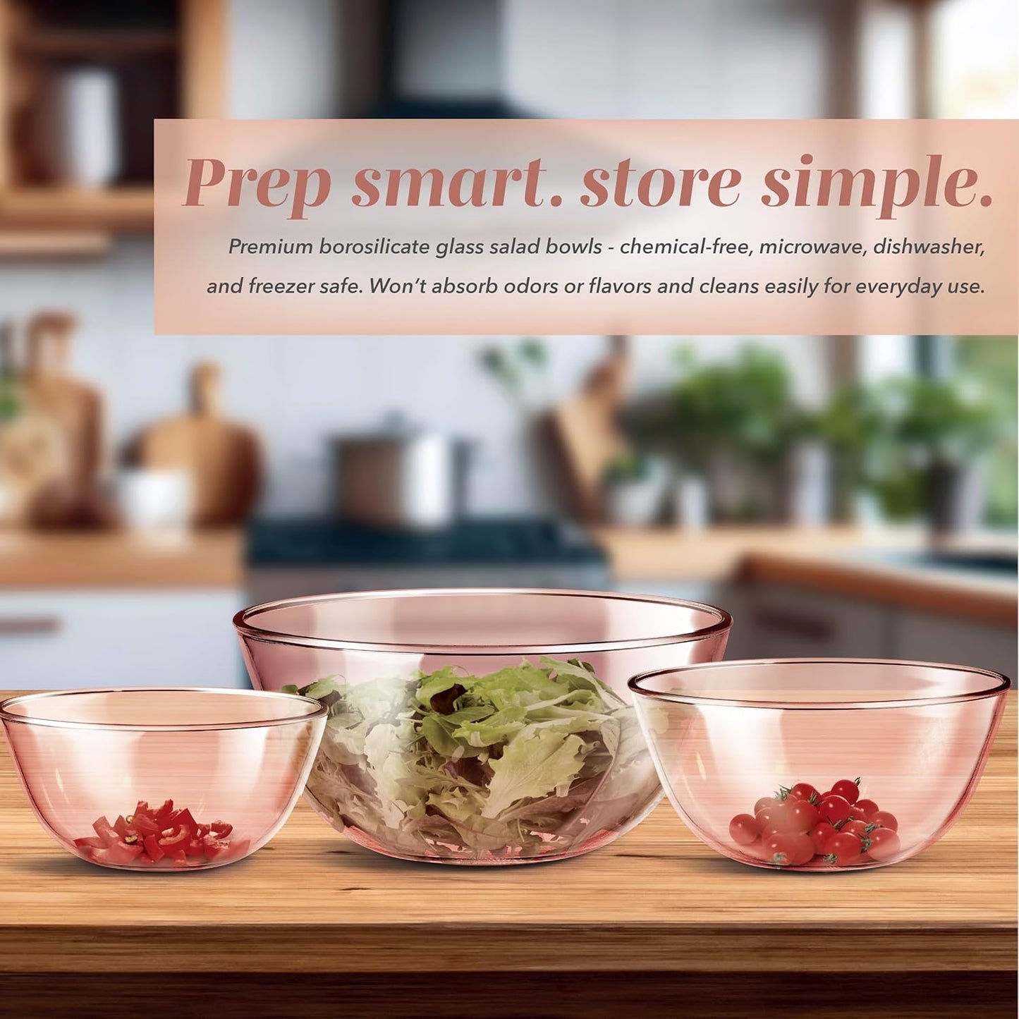 COOK WITH COLOR 12 Pc Glass Mixing Bowl Set with Lids – Borosilicate Glass Nesting Bowls for Cooking, Baking and Meal Prep, Colored Pink