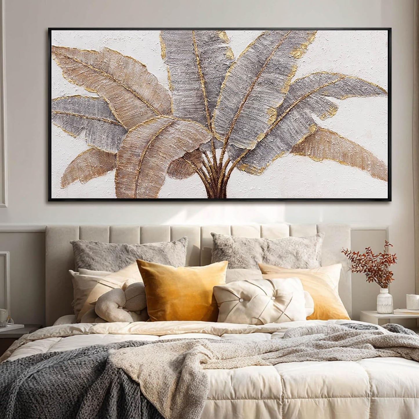 CHUDANHAO Botanical Wall Art Vintage Pictures Wall Decor Grey and Gold Photo Prints Line Wall Hangings 24"x48" Canvas Decorations for Bedroom Office