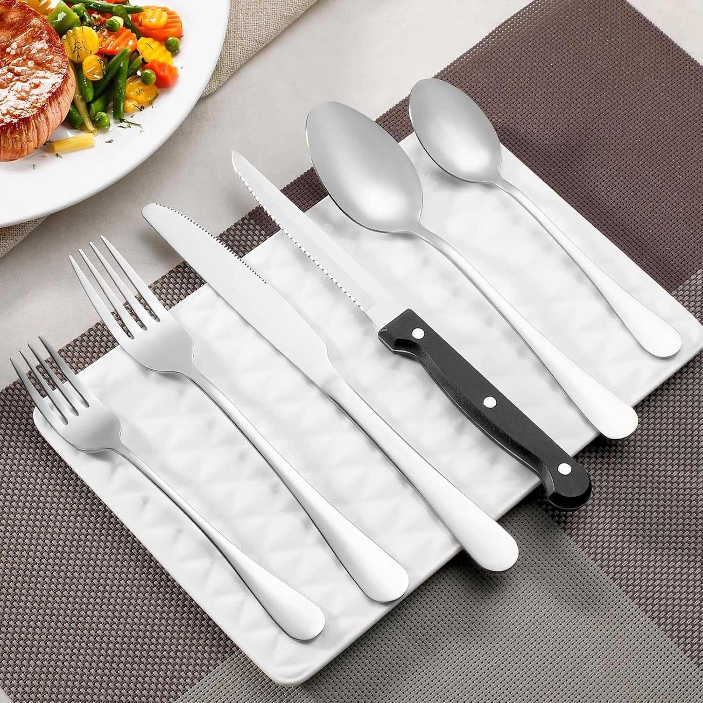 12 Pcs Forks and Spoons Silverware Set, Food Grade Stainless Steel Flatware Cutlery Set for Home, Kitchen and Restaurant, 6 Dinner Fork(8") and 6 Teaspoon(6.7"), Mirror Polished, Dishwasher Safe