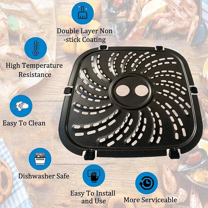6QT Air Fryer Grill Plate for PowerXL Vortex Pro Air Fryer Plus 6QT, Upgraded Air Fryer Grill Pan Crisping Plate Tray Rack Shelf Grate for 6QT PowerXL Air Fryers, Nonstick, Dishwasher Safe