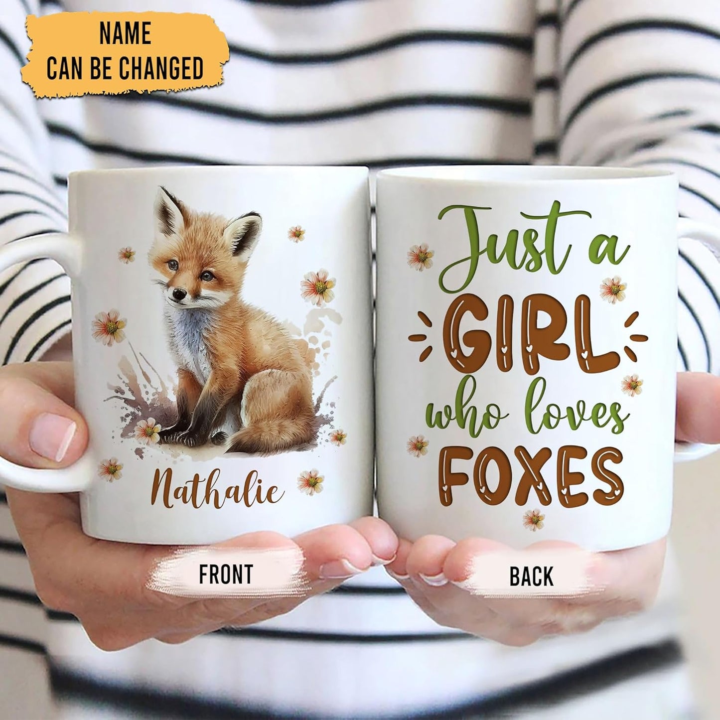 Hyturtle Personalized Gifts Fox Lover - Just A Girl Who Loves Foxes Custom Name Ceramic Coffee Mug Cup 11oz - Idea Cute Animal Lover Gifts For Women, Girl Daughter On Birthday, Christmas
