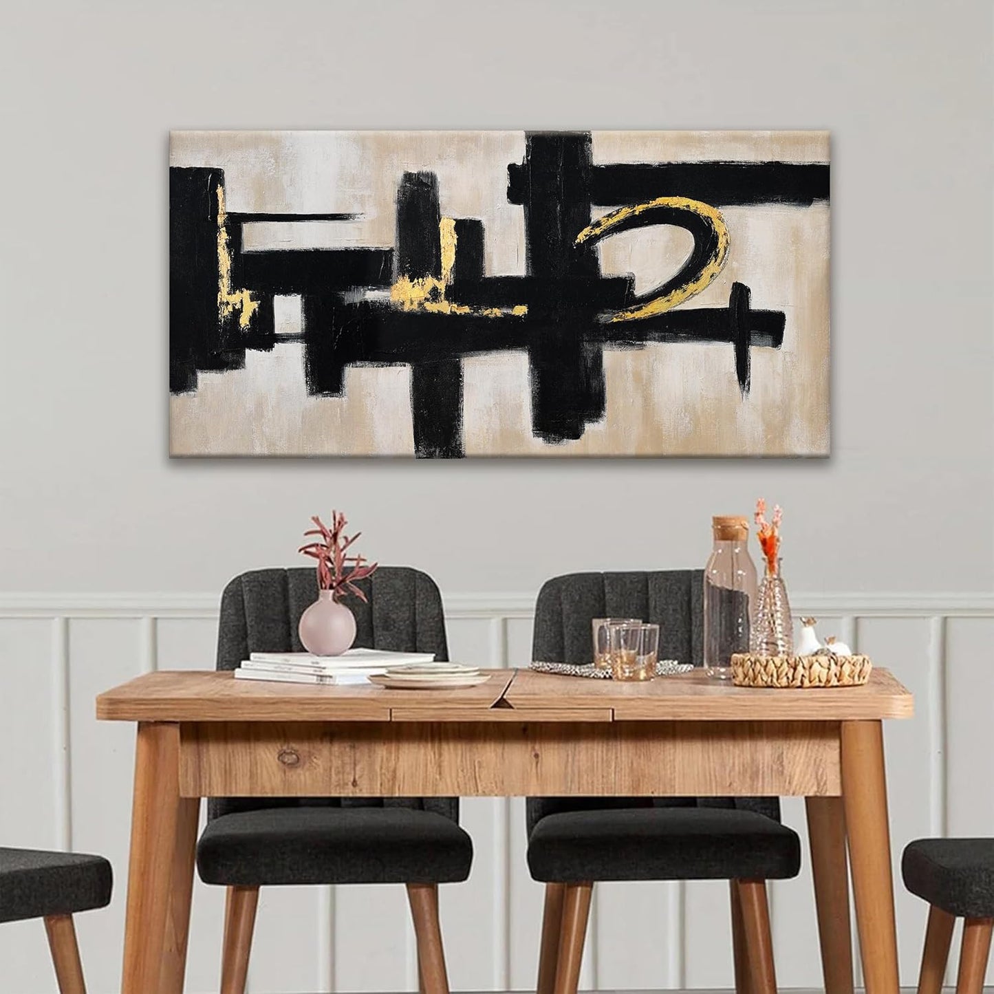 QSQ Black Abstract Wall Art Minimalist Canvas Art Wall Decor Paintings Artwork For Walls Modern Abstract Art Prints Picture For Bedroom Hallway Office Home Wall Decor 20 x 40 In