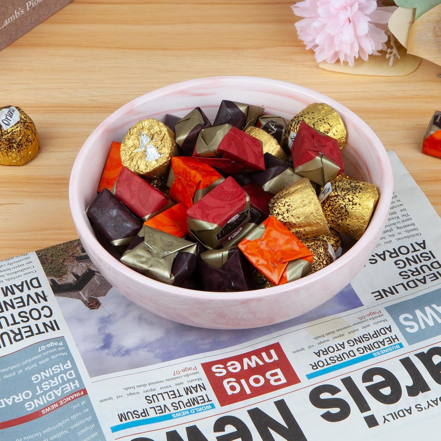 Marble-patterned Ceramic Candy Dish Small Candy Bowl for Office Desk Modern Home Decor Decorative Bowl, Pink