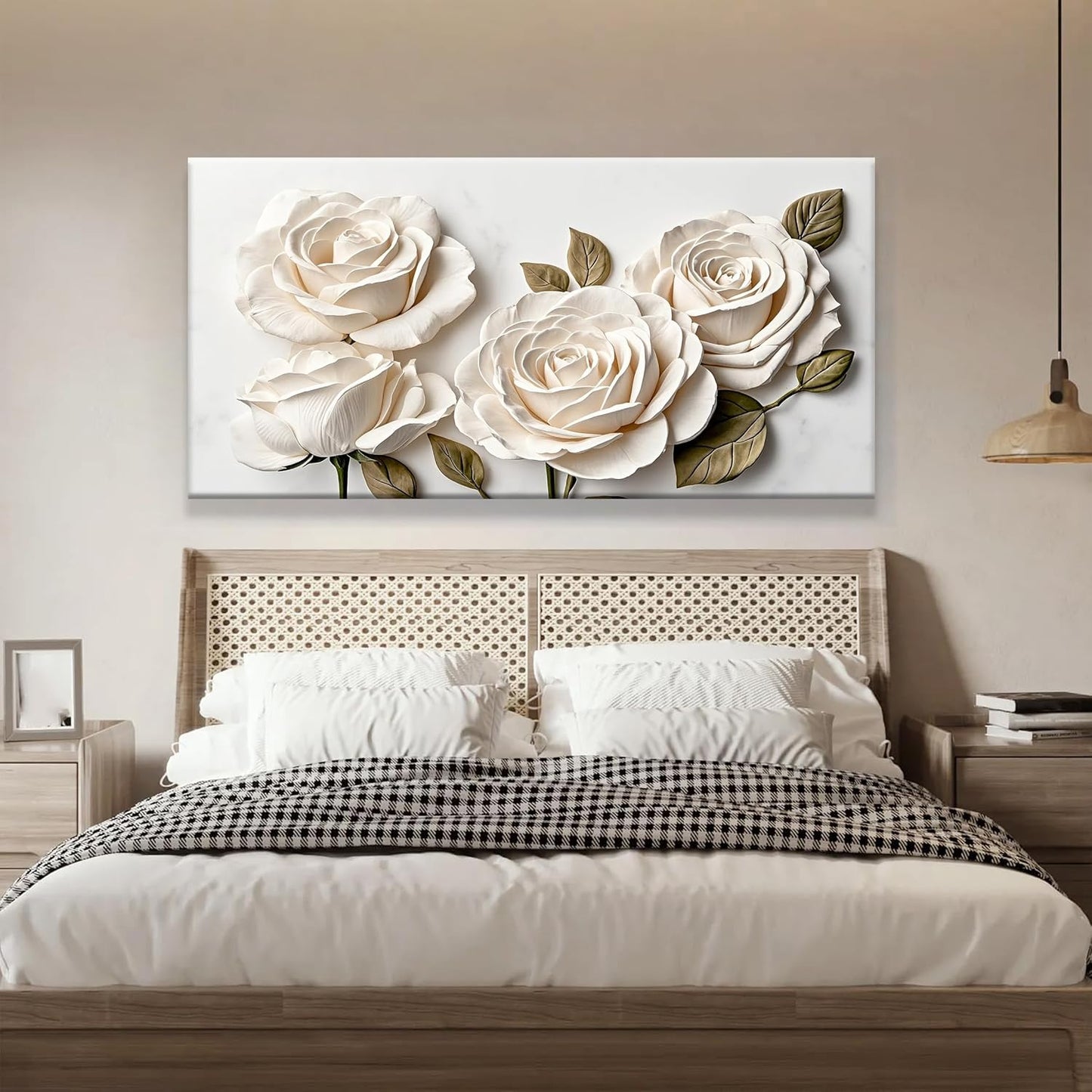Suconvng Canvas Art Wall Decor Floral Wall Art For Living Room Modern Canvas Wall Decor Prints Pictures For Wall White Flower Wall Art For Hotel Home Artwork 24x48 Inch