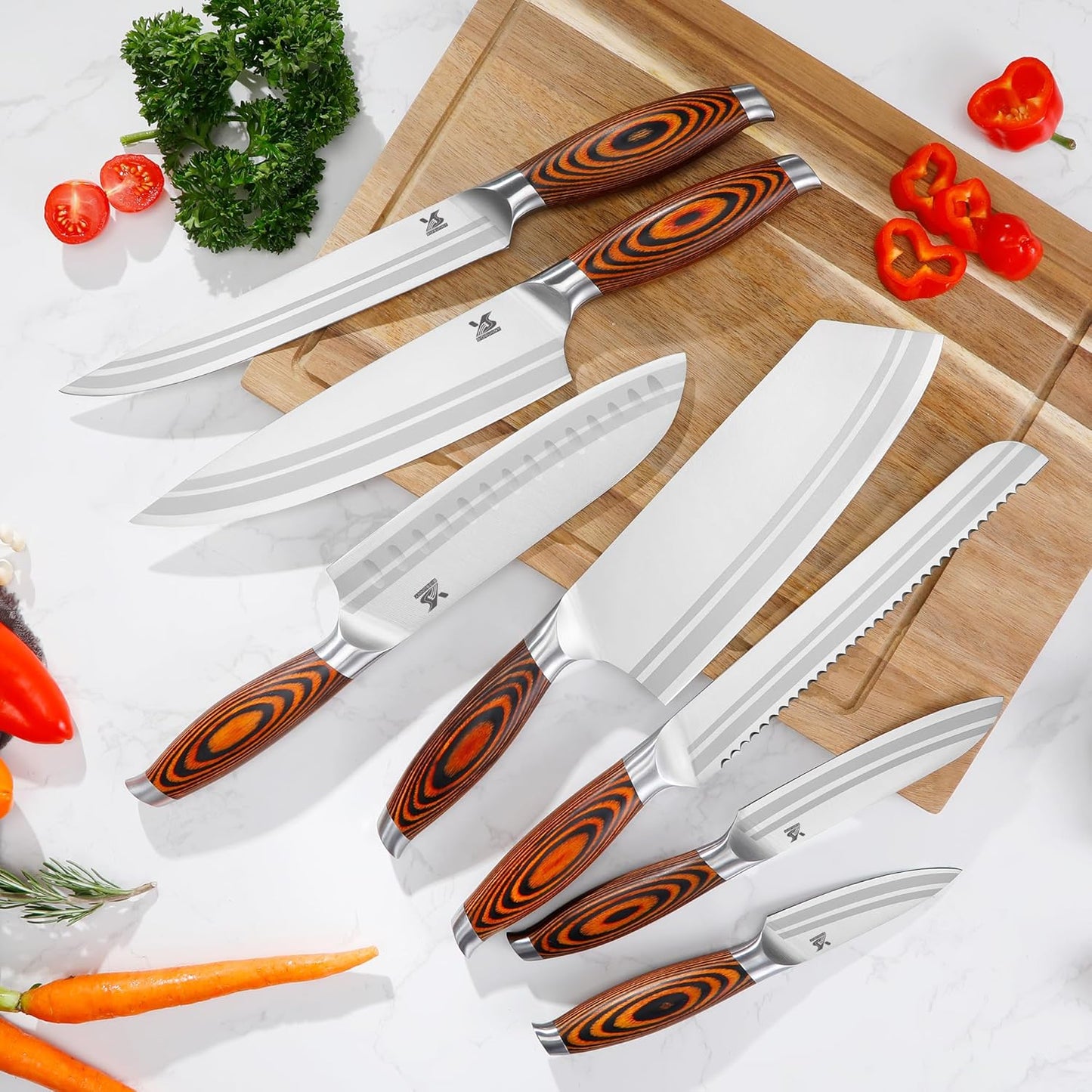 MSY BIGSUNNY 7-PCS Kitchen Knife Set, German Stainless Steel for Chef Knife Set with Pakkawood Handle, Perfect Cutlery Set Gift