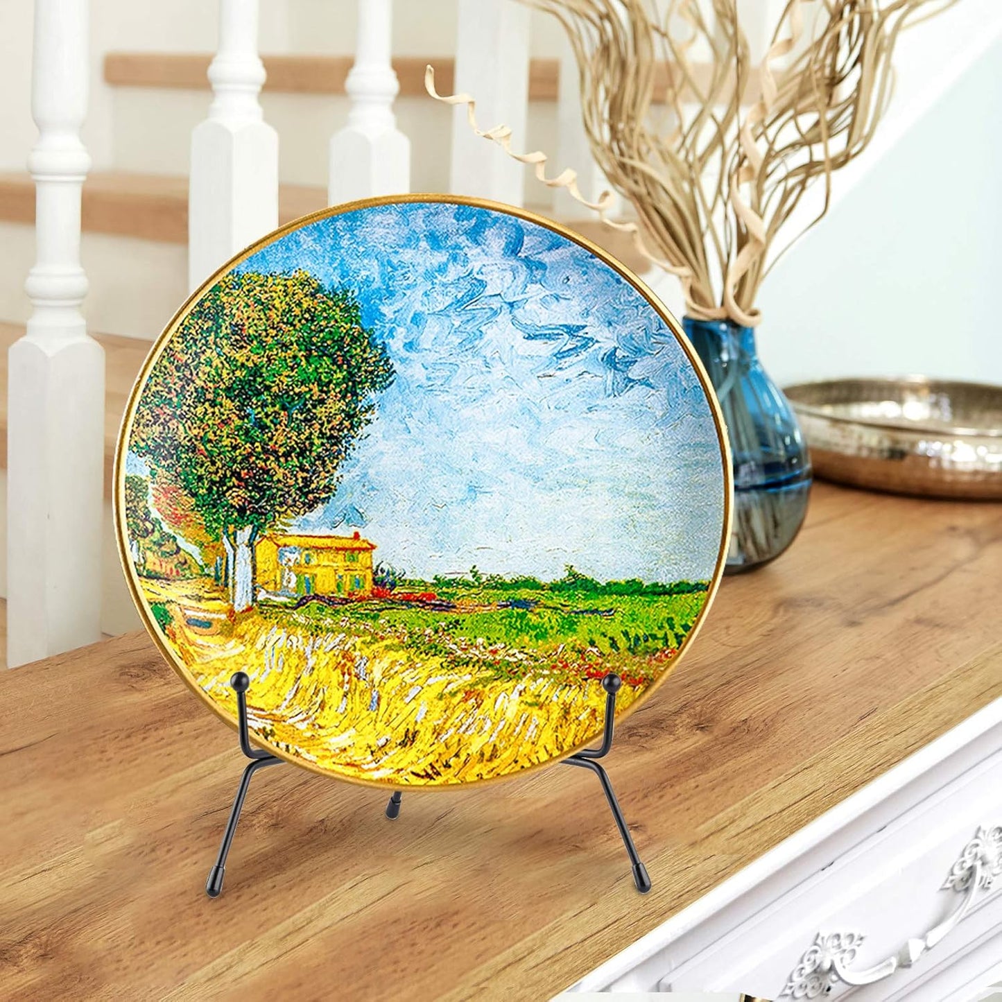 Mocoosy 4 Pack 8 Inch Improved Anti-Slip Plate Stands for Display, Plate Holder Display Stand, Picture Frame Holder Stand, Black Iron Easel Stands for Photo, Decorative Plate, Tablets and Table Art