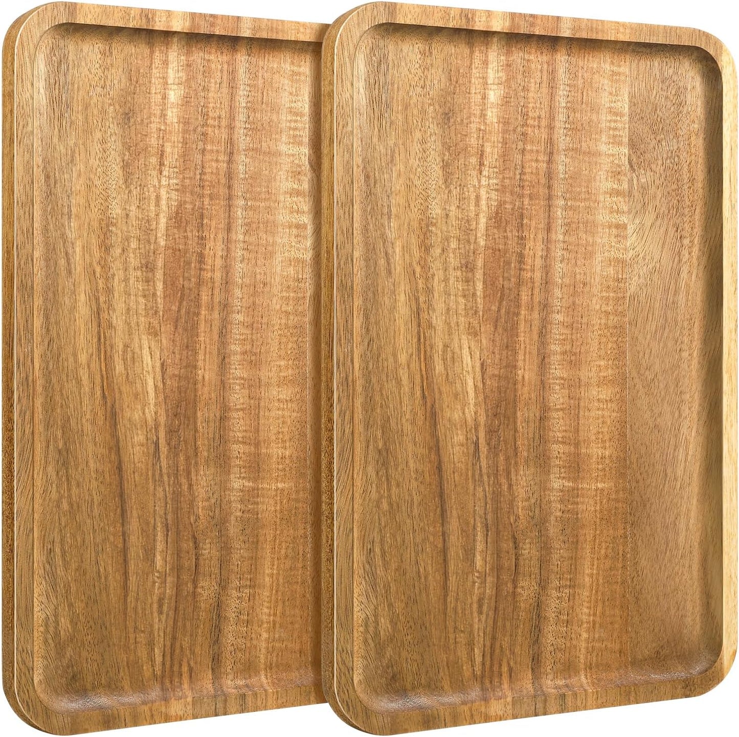 2 PCS 11.8 × 7.8 Solid Acacia Wood Serving Trays Rectangular Wooden Serving Platters Wood Tray Large Wooden Boards Kitchen Display Tray for Food, Charcuterie, Coffee Table Decor