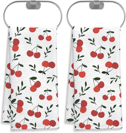 Cherry Decor Kitchen Towels Set of 2, Cherry Hand Towels Dish Towels for Kitchen Bathroom Decor, Fruit Lover Gifts, 16x24 Inches