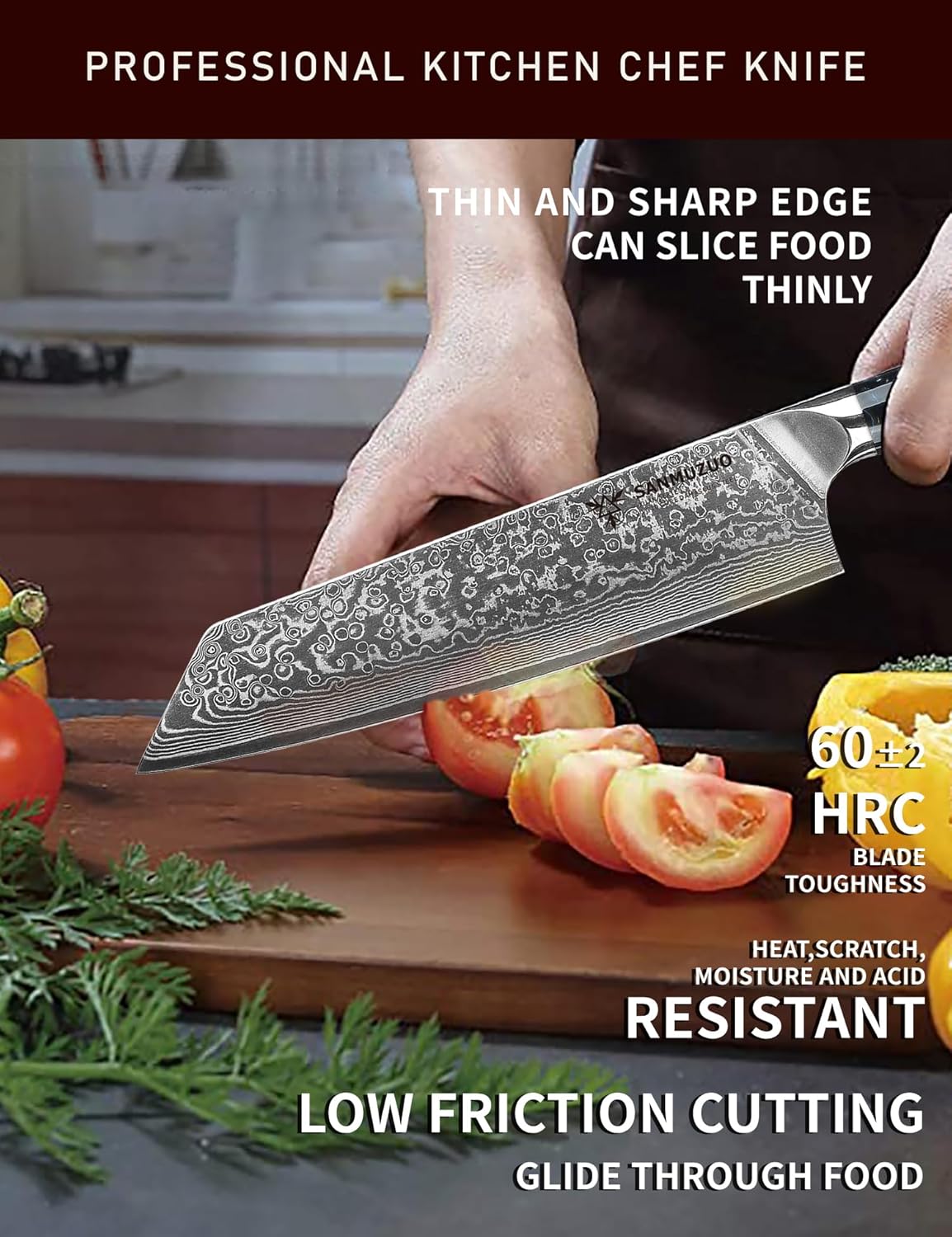 8.5 inch Kiritsuke Kitchen Chef Knife - 67 Layers Damascus Steel & Resin Handle - Xuan Series(Starry Black)