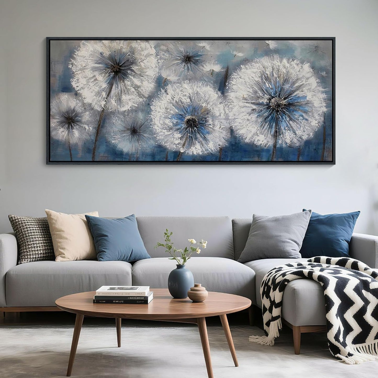 Blue Dandelion Canvas Wall Art Print Picture for Living Room Large White Flower Flora Home Bedroom Decoration Modern Framed Artwork Decor Living Room Pictures Sofa Paintings