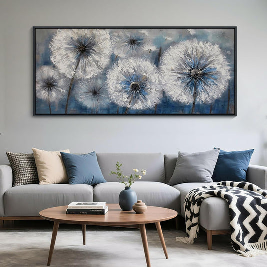 Blue Dandelion Canvas Wall Art Print Picture for Living Room Large White Flower Flora Home Bedroom Decoration Modern Framed Artwork Decor Living Room Pictures Sofa Paintings