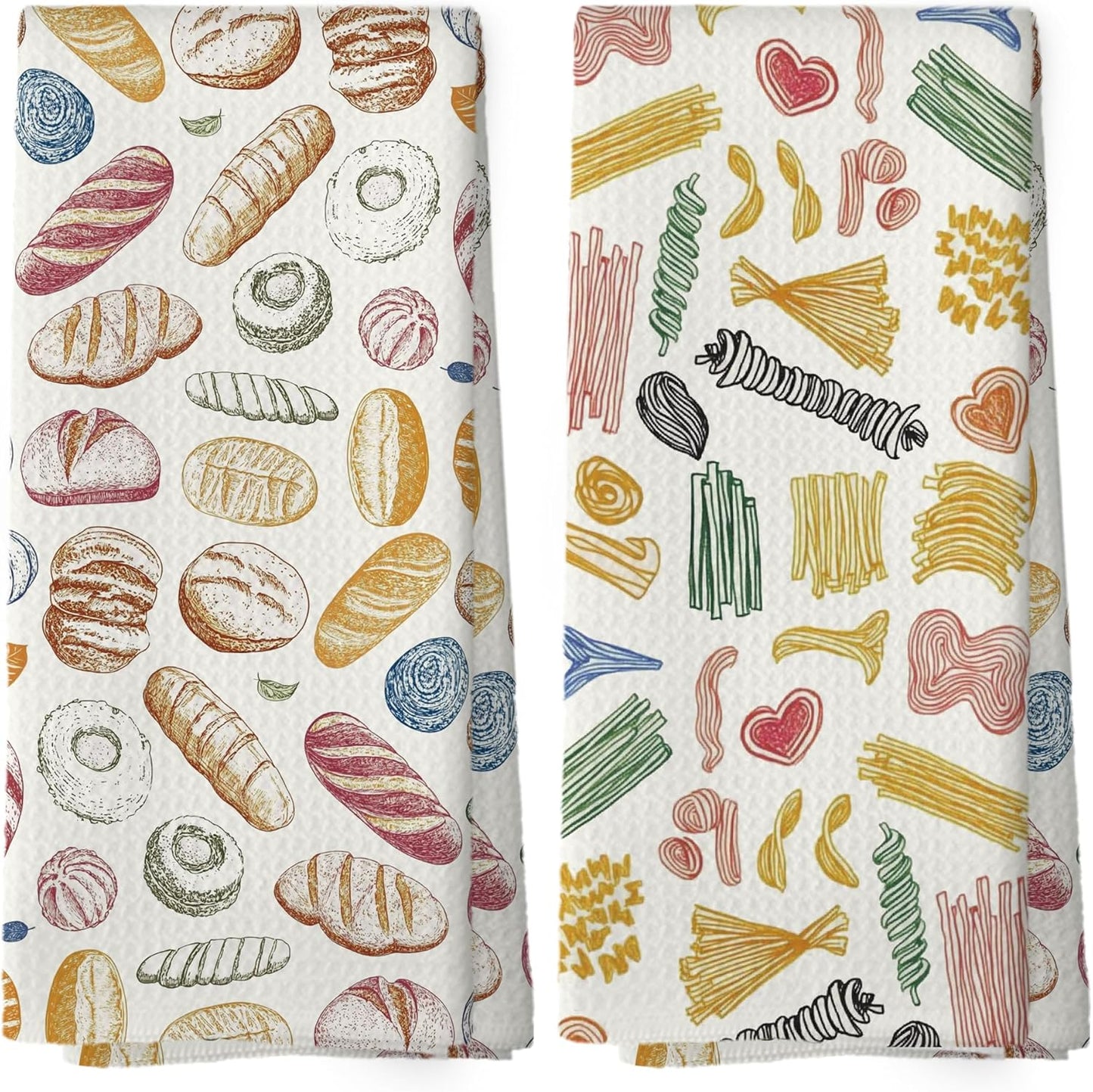 Pasta and Bread Food Kitchen Towels Set of 2, Bread Pasta Lovers Minimal Dining Room Decor Hand Towel, Kitchen Sets for Home Decorations Tea Towel Dish Towels 16x24 Inch