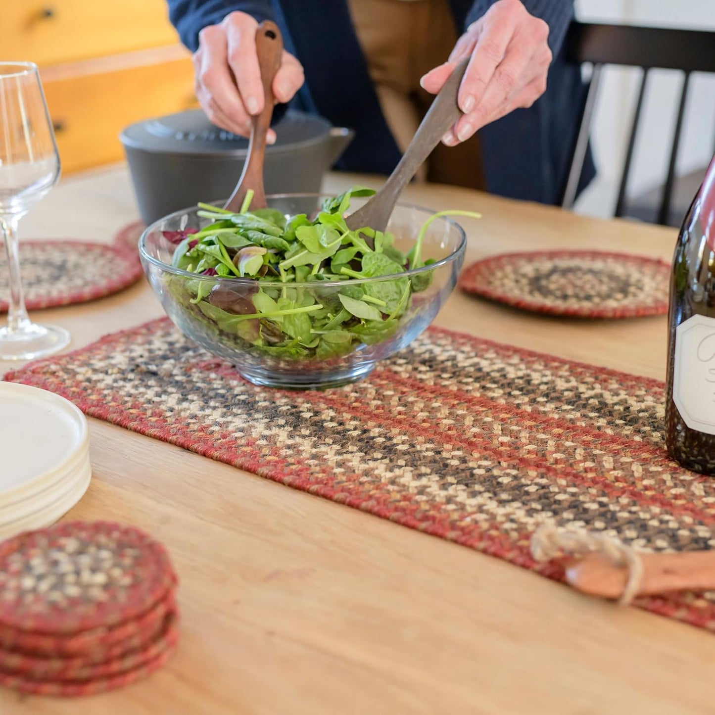 Homespice Chester Jute Braided Long Table Runner, Country Cabin Decor, Red Rectangle 11x36 - Rich Colors, Easy to Clean, Durable and Protects Furniture