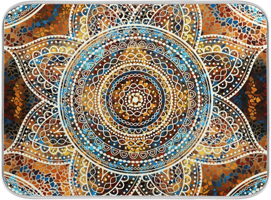 Mandala Dish Drying Mats 16 x 18 Inch Super Absorbent Microfiber Dish Drainer Rack Mats Soft Heat Resistant Drying Pad for Kitchen Counter Sinks Dining Table