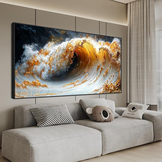 Canvas Wall Art Decor Large Wall Art for Living Room Large Framed Artwork for Walls Modern Abstract Wall Art Prints Gold Wave Wall Art Pictures Art Work for Wall Decor Bedroom Office Decor 29" X 59"