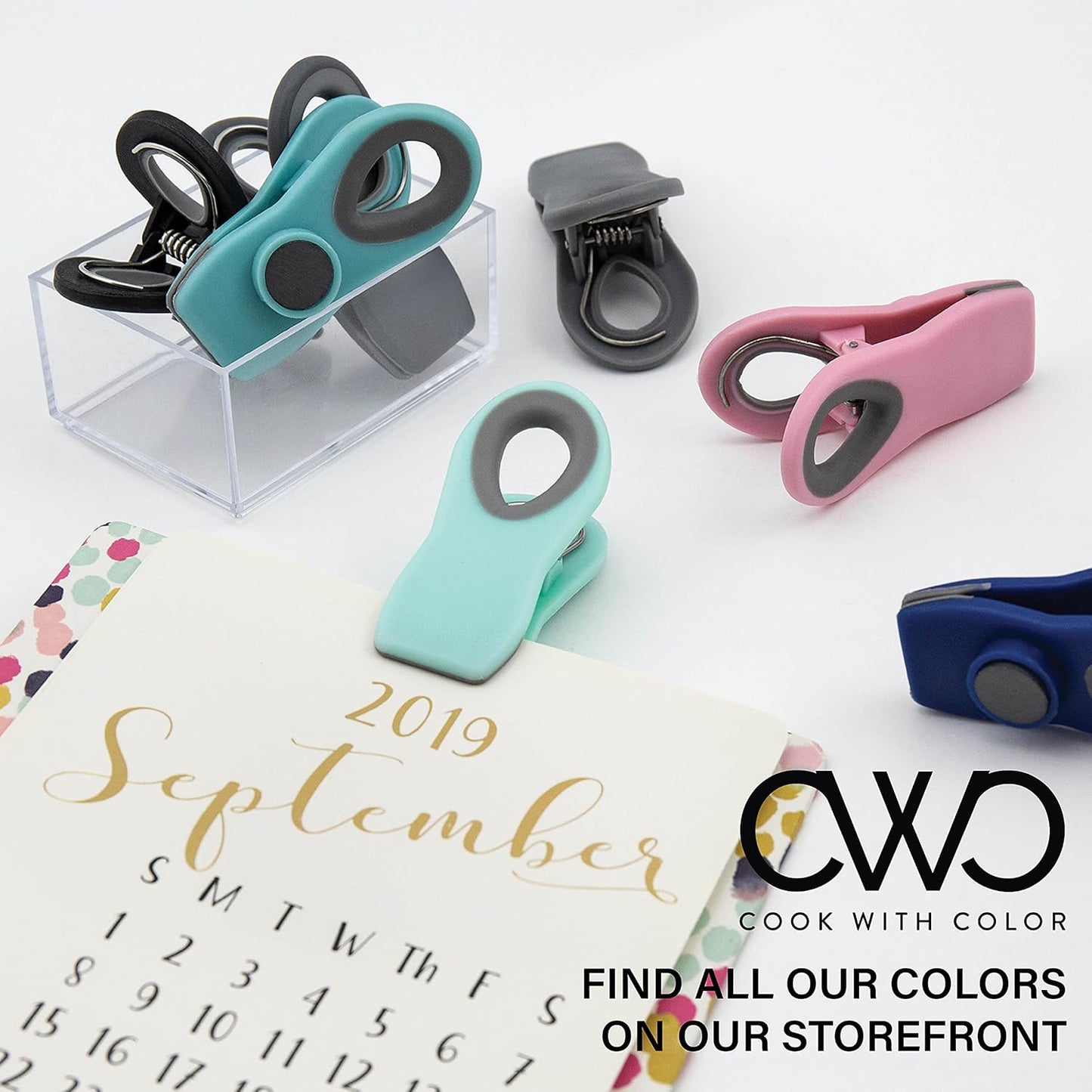 COOK WITH COLOR Bag Clips with Magnet- Food Clips, Chip Clips, Bag Clips for Food Storage with Airtight Seal Grip for Bread Bags, Snack Bags and Food Bags (Grey, Pack of 20)