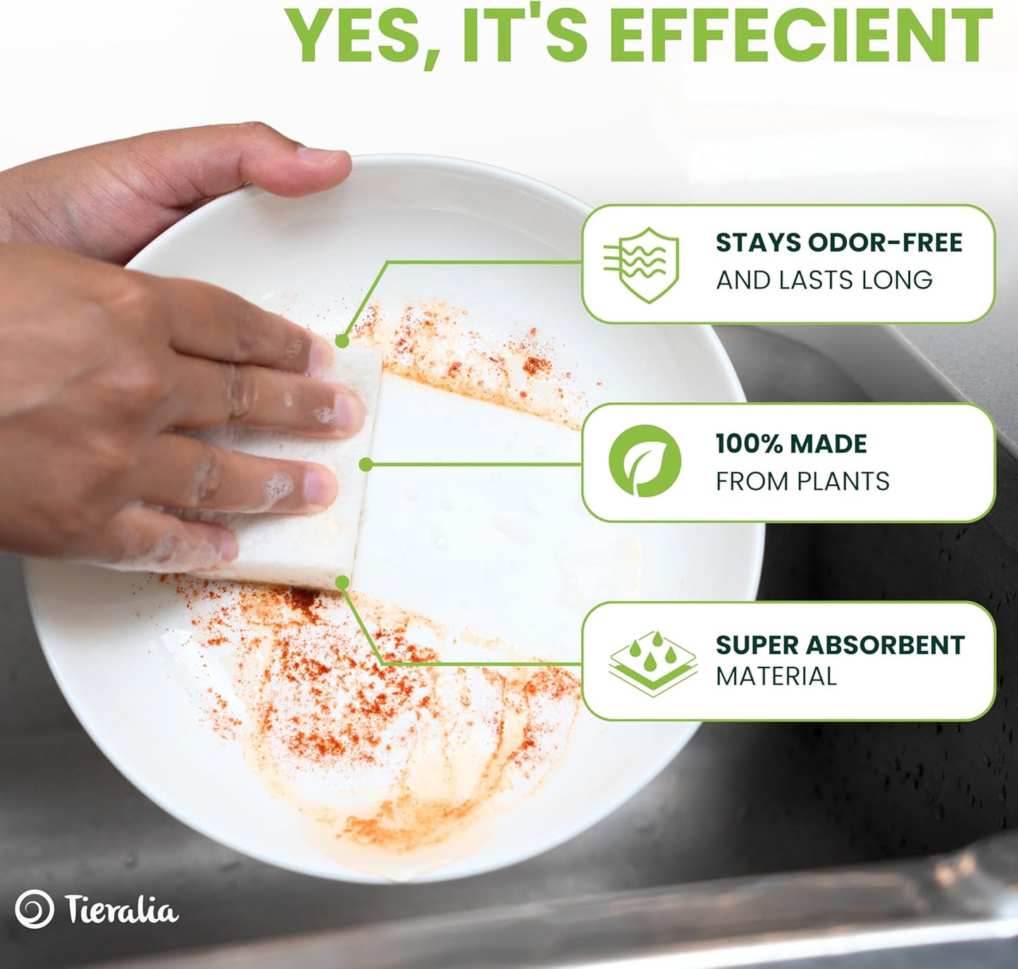 Tieralia Natural Dish Sponge Set – 12-Pack Eco-Friendly & Compostable Scrubbers | Cellulose & Sisal | Non-Toxic, Odor-Free, Reusable Kitchen Sponges for Dishes, Sink, Pots & Pans