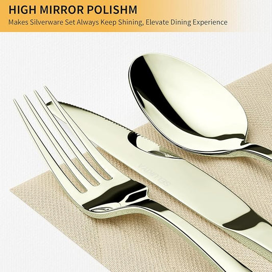 Silverware Set for 4, 20 Pieces Heavy Duty Stainless Steel Flatware Set, Mirror Polished Cutlery Utensil Set, Dinner Fork Knife Spoon Tableware Set for Home, Dishwasher Safe, Champagne Gold