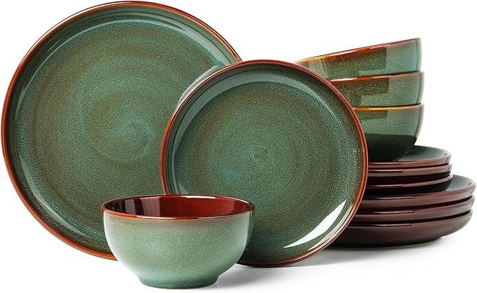 Stoneware Dinnerware Sets, Ceramic Plates and Bowls Set, Microwave & Dishwasher Safe Kitchen Dishes, Modern Dinner Salad Plates | Cereal Bowls, Dishware Sets Service for 4 Sage Green