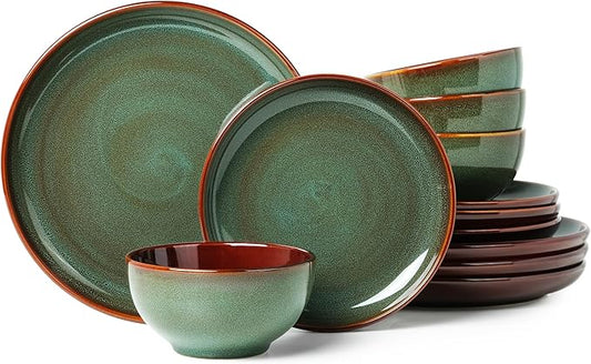 Stoneware Dinnerware Sets, Ceramic Plates and Bowls Set, Microwave & Dishwasher Safe Kitchen Dishes, Modern Dinner Salad Plates | Cereal Bowls, Dishware Sets Service for 4 Sage Green