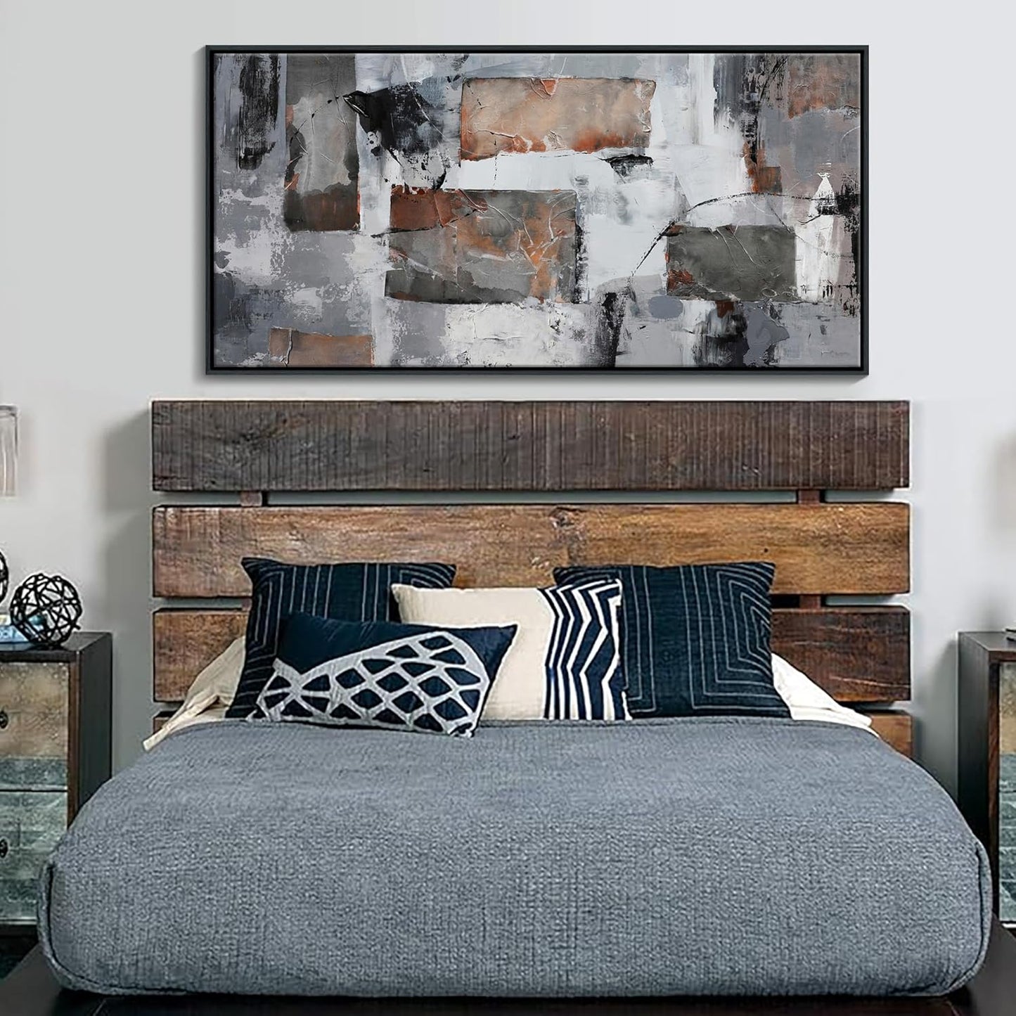 Framed Abstract Canvas Wall Art, Large Modern Artwork - Ideal for Living Room, Bedroom, Office Decor - Gray and Black Aesthetic Room Wall Decorations 24×48IN
