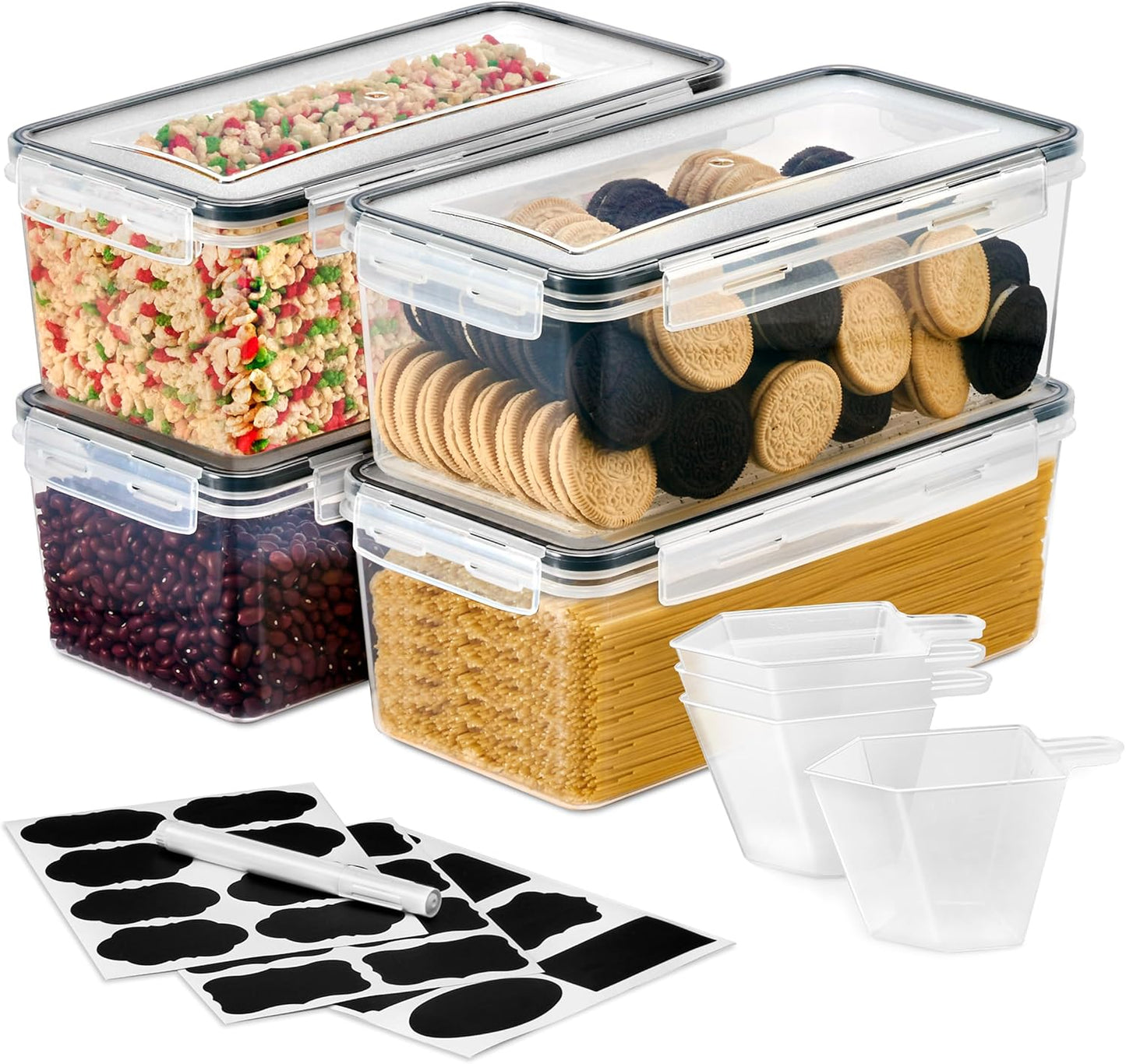 Sorbus Food Storage Containers - Pack of 4 - Air Tight, Four-Way Snap Lids Keeps Food Fresh - Store Cereal, Pasta, Flour, Nuts, Candy - Durable Plastic Kitchen Pantry Bins