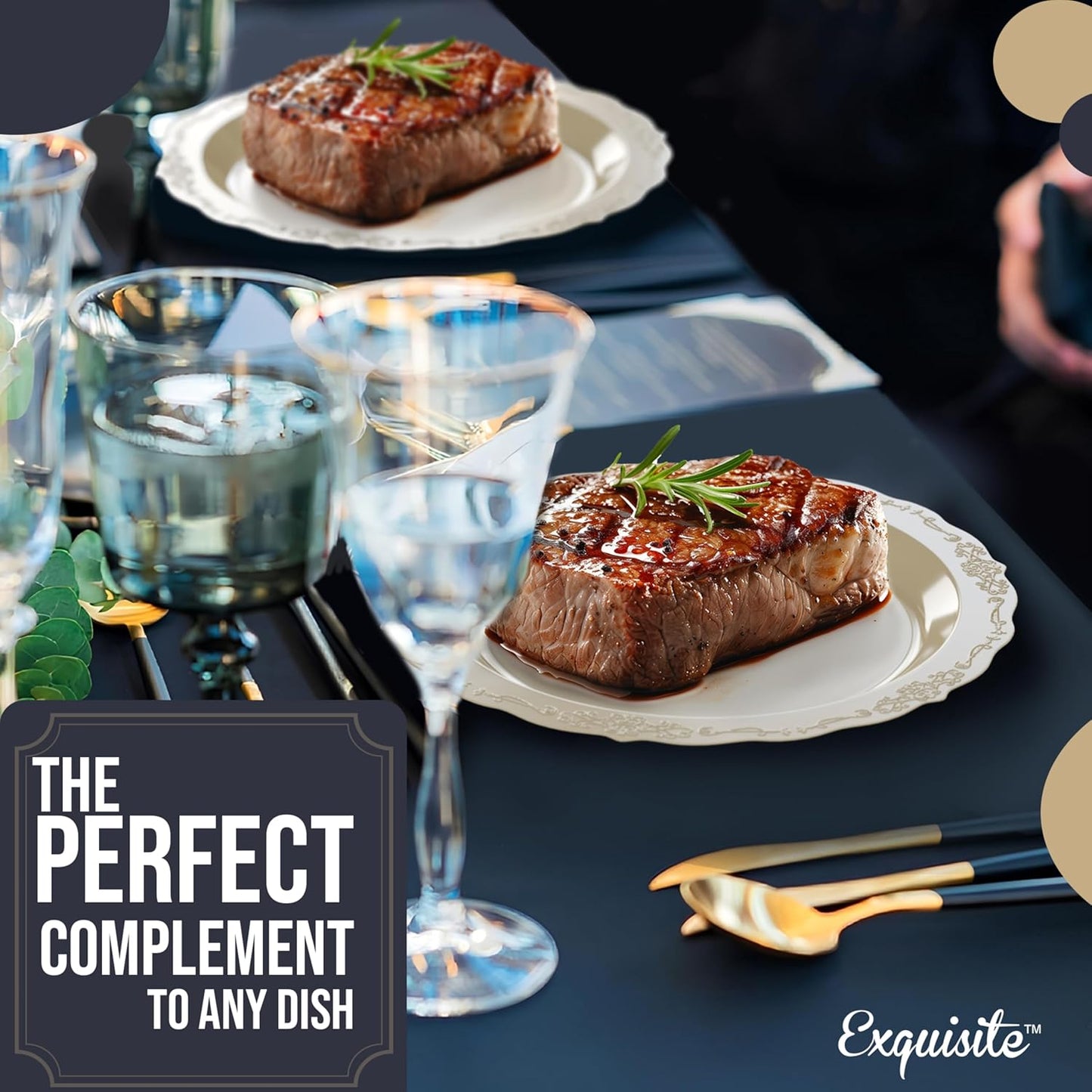 Exquisite Victorian 60-Piece Plastic Disposable Dinnerware Set - 60 x 7.5 inch Cream Plates for Party of 60 Guests