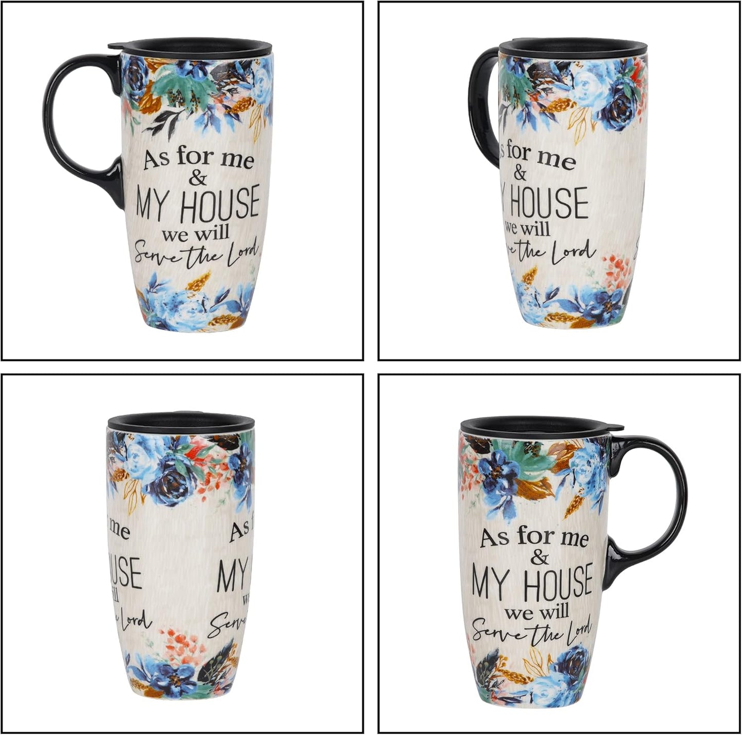 Topadorn Ceramic Travel Mug with Lid and Handle for Coffee Lovers, Splash Resistant Lid - To Go Tumbler for Car Cup Holder, 17oz Floral Art Tea Mug