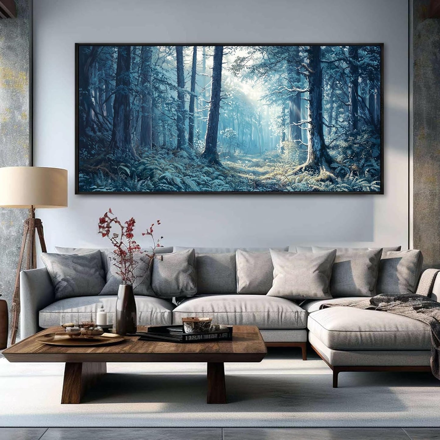 KLAKLA Canvas Wall Art - Forest Wall Decor Amazon Wall Art Landscape Blue Tree Picture Framed Artwork for Walls Living Room Bedroom Office - 48x24 Inches