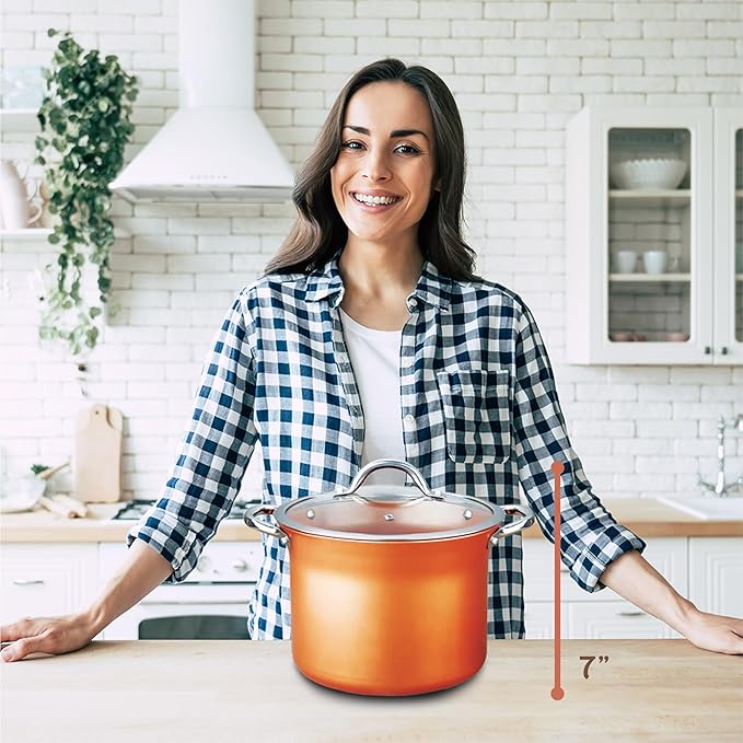 CONCORD 7 QT Copper Non Stick Stock Pot Casserole Coppe-Ramic Series Cookware (Induction Compatible)