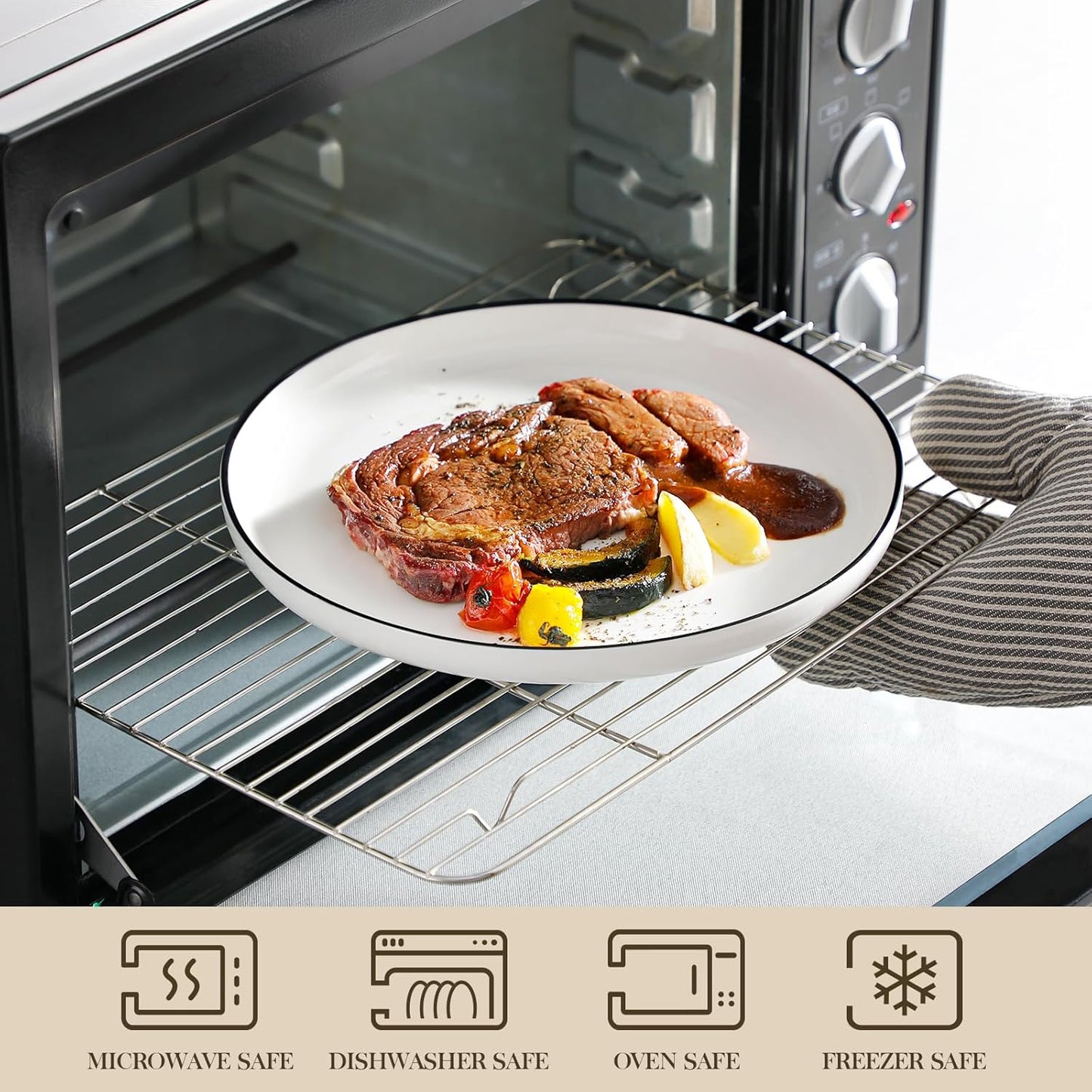 MALACASA Plates and Bowls Sets, 18 Pieces Modern Porcelain Dinnerware Set for 6 White Kitchen Dinner Ware Set wtih Black Rim Ceramic Dishware Dishes Microwave and Dishwasher Safe, Series LUNA