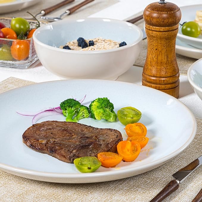 Plates and Bowls Sets for 4 - CJDC-QUELO 12-Piece Stoneware Dinnerware Sets, Ceramic Dishware Set for Kitchen Use and Formal Dining, Chip and Scratch Resistant Microwave Dishwasher Safe, Off White