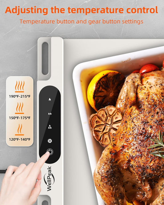 Electric Warming Mat for Food (2-Pack)- Full Surface Fast Heating Silicone Warmer Tray with 3-Level Temperature, Auto-Off, Raised Feet for Table Protection, for Gatherings, Parties, Home Buffet, White