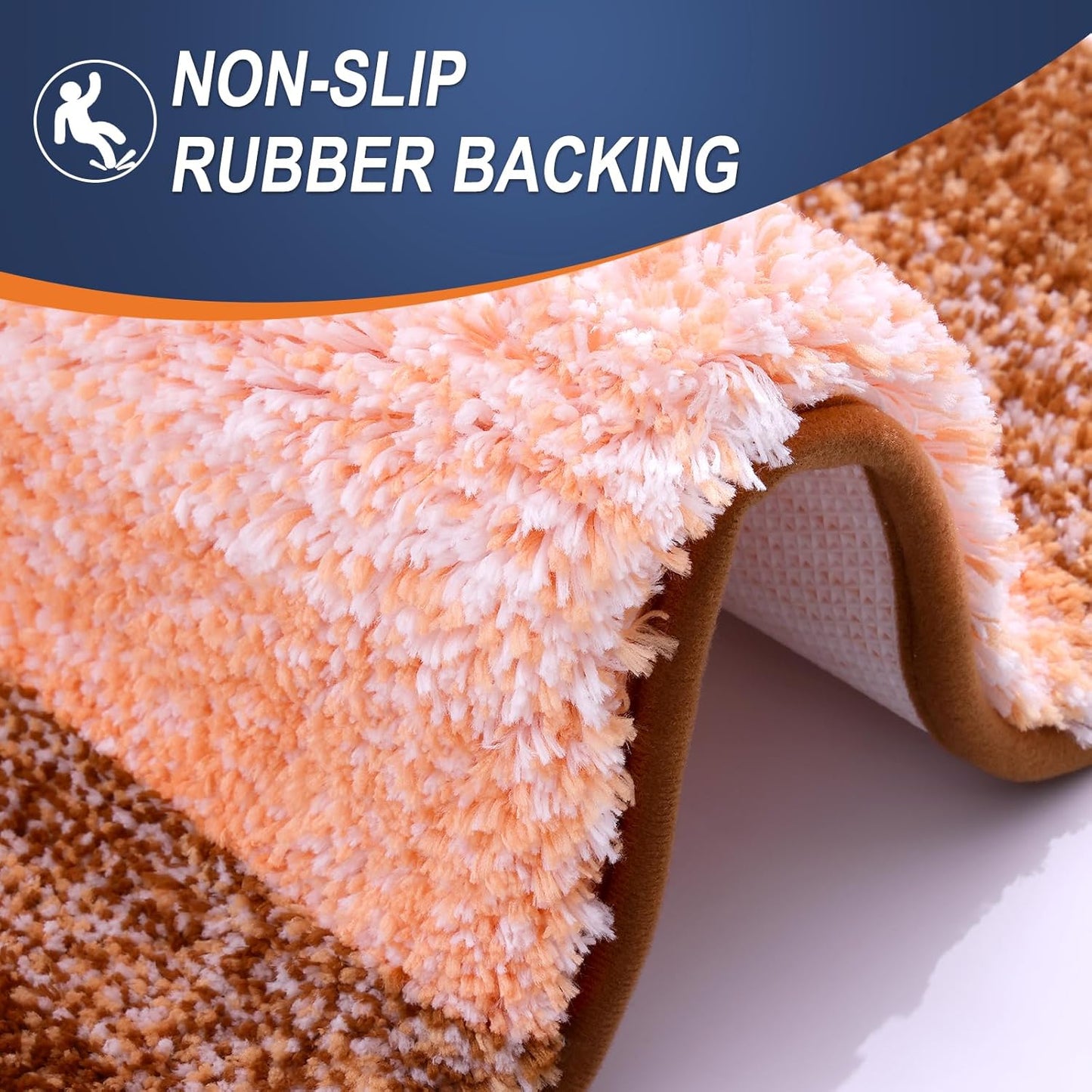 OLANLY Bathroom Rug Set 2 Piece, Soft Absorbent Microfiber Bath Rug Set, Non-Slip, Machine Wash Dry, Plush Shaggy Bath Mats for Bathroom (47"x20"+24"x16", Orange)