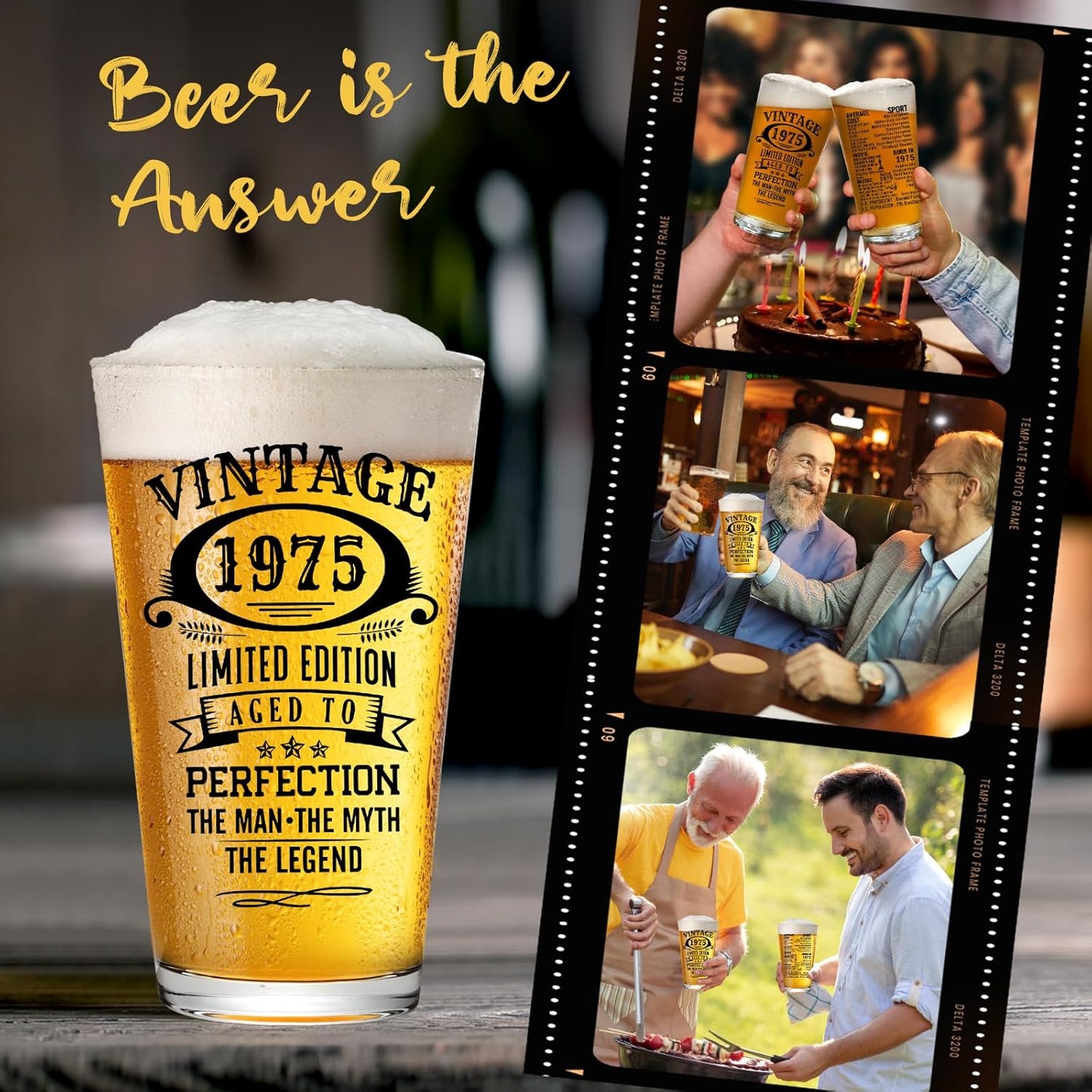 50th Birthday Gifts For Men 1975 Vintage Beer Glass 50 Year Old Birthday Decorations For Him 50th Bday Funny 50th Birthday Gifts Idea For Man Over 50 - Turning 50