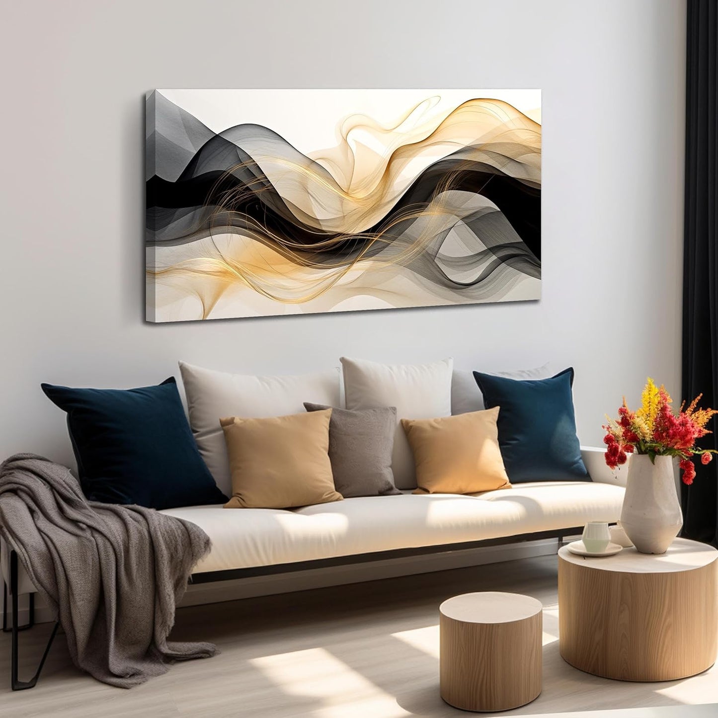 Abstract Canvas Prints Black and White Wall Art Gold Wall Decoration Artwork Decor for Bedroom Dining Room Home Office Kitchen 24x48 Modern Art Decor