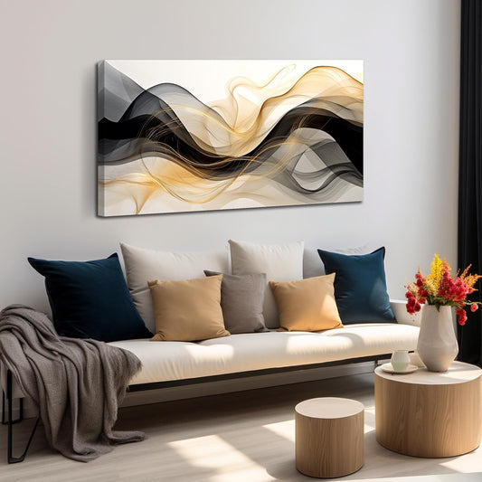 Abstract Canvas Prints Black and White Wall Art Gold Wall Decoration Artwork Decor for Bedroom Dining Room Home Office Kitchen 24x48 Modern Art Decor