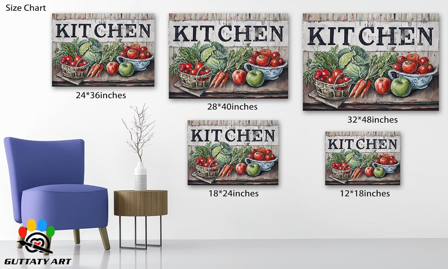 GUTTATY Kitchen Pictures Wall Art, Farmhouse Colorful Fruit And Vegetable Painting for Dinning Room Restaurant, Mother's Day Gift for Grandma Mom Hanging Artwork 1218 Inch