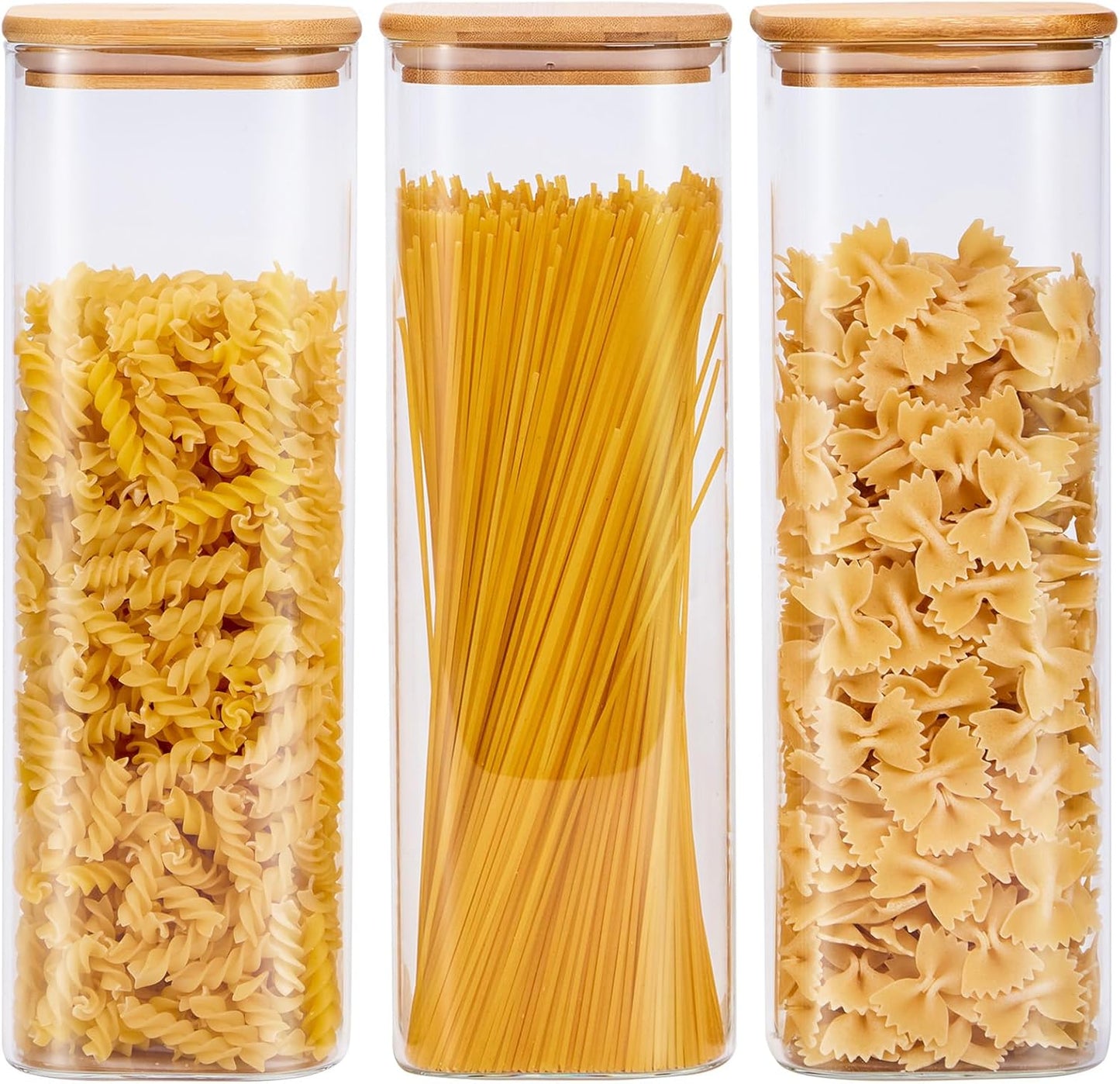 Square Glass Food Storage Jars with Lids[Set of 3], Perfect for Pasta, Cookies, Nuts, Coffee, Cereal, Flour, Organize Your Kitchen and Pantry with these BPA-Free Glass Jars with Canisters