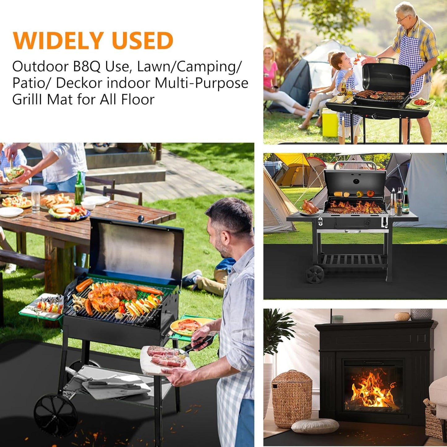 Grill Mats for Outdoor Grill, 70 X 40 Reusable Silicone Under Grill Mat, Heat Resistant BBQ Grilling Mat for Deck Protector Patio Floor Lawn (Basic)