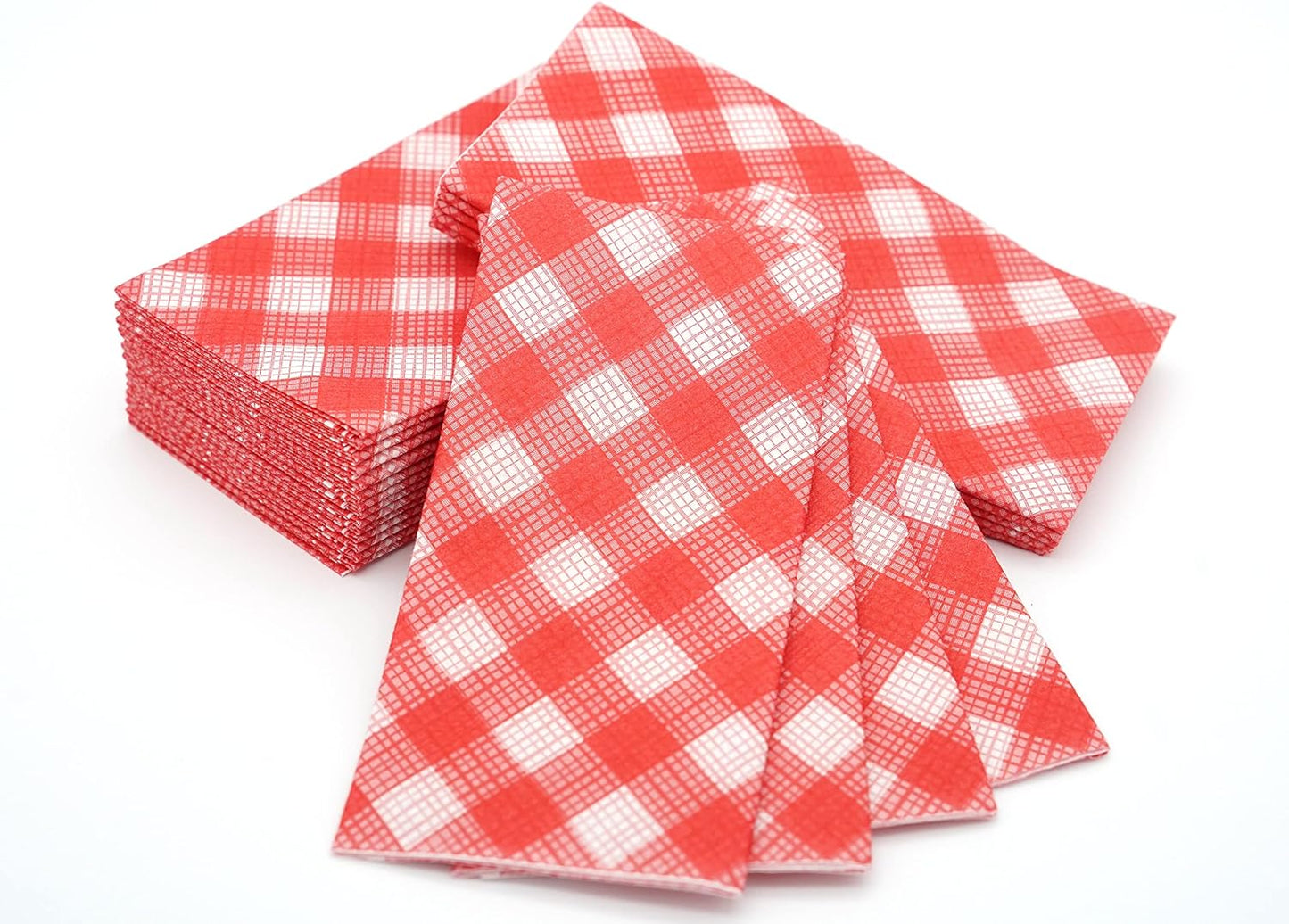 AMERICAN HOMESTEAD Paper Napkins - Red Gingham Disposable Linen-Like Dinner Napkins - Restaurant-Quality Table Serviettes for Weddings, Parties, and Events - 15.75" x 15.75" - 50 Count